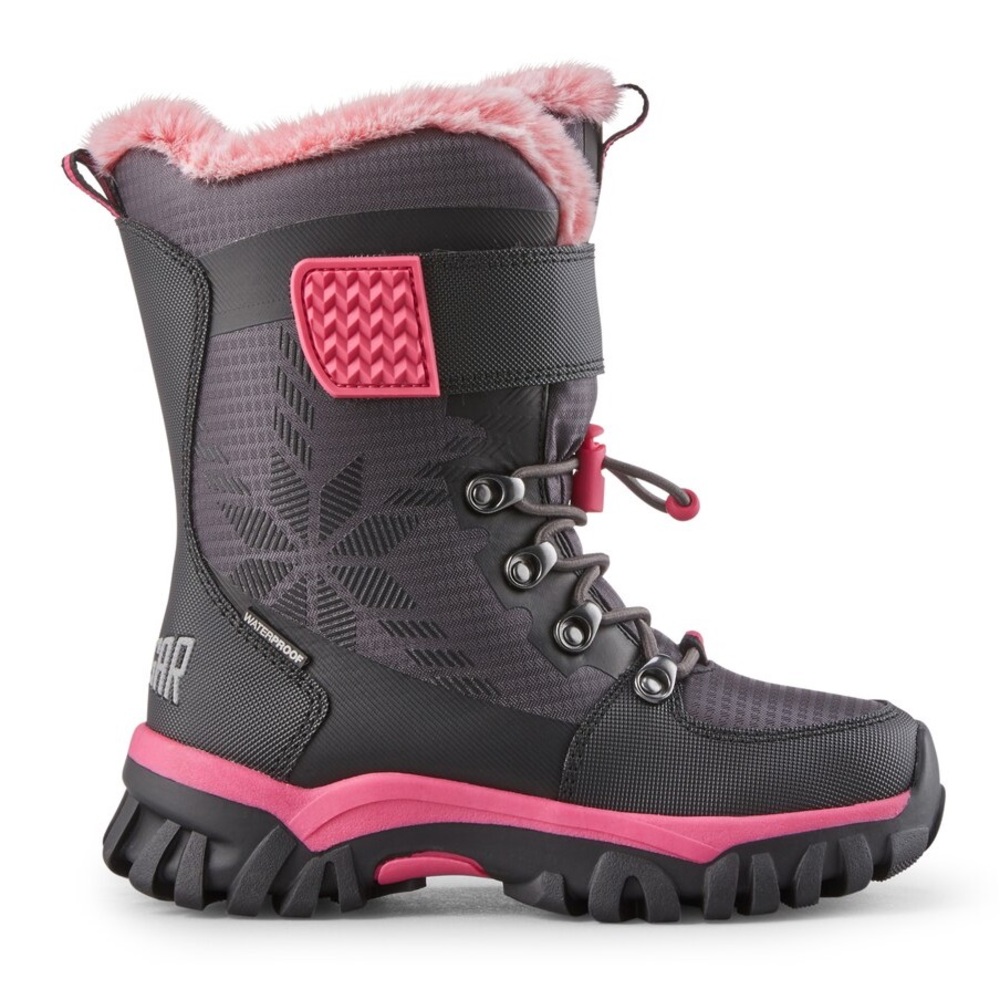 Size 13 Kids Cougar Kids Snow Boots with Black and Pink Accents